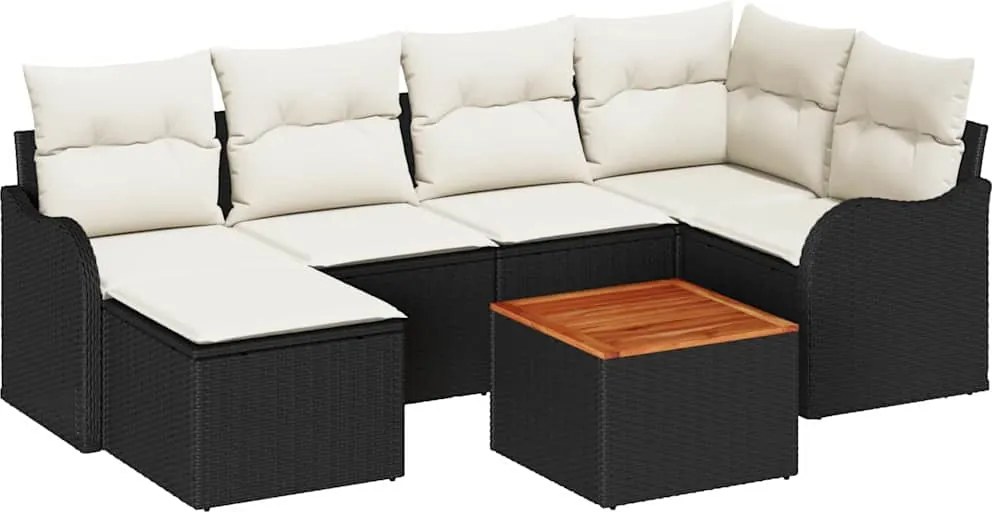 vidaXL Kerti Kanapé Szett tárolóval 7 pcs Fekete és Krém polirattan
