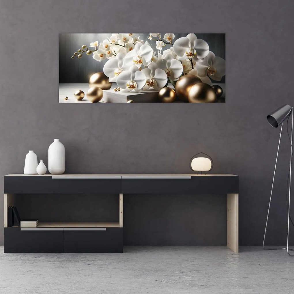 Kép - Orchidea és aranygolyók (120x50 cm)