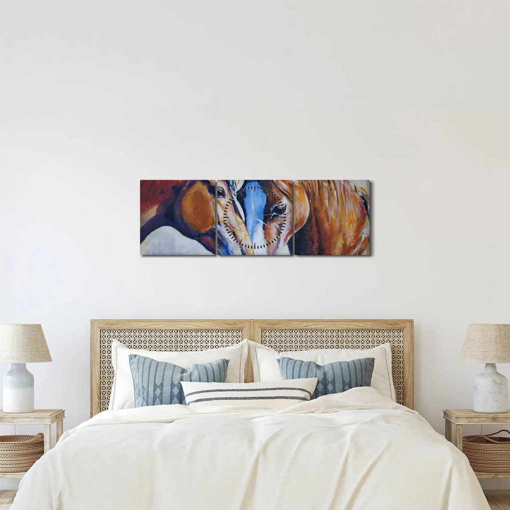 Kép - szerelmes lovak (órával) (90x30 cm)