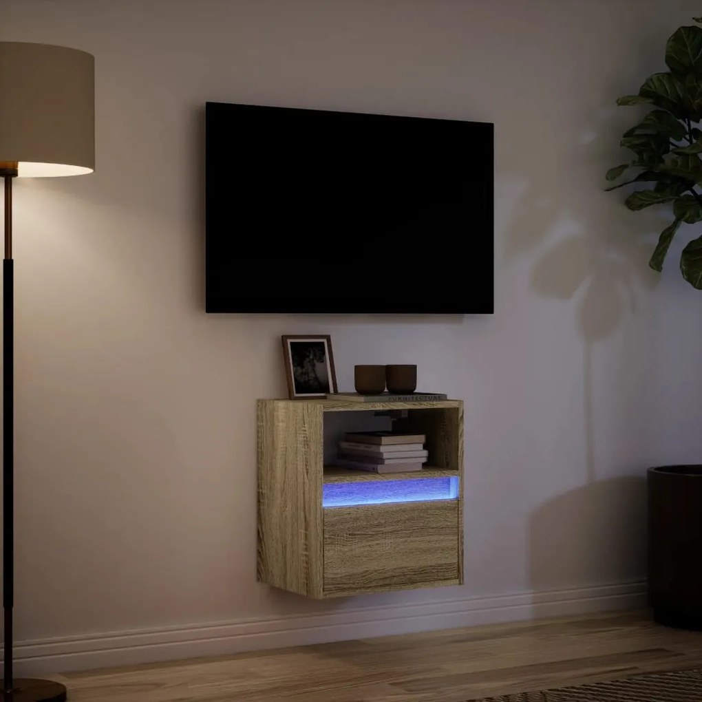 sonoma tölgy színű fali TV-szekrény LED-ekkel 41x31x45 cm
