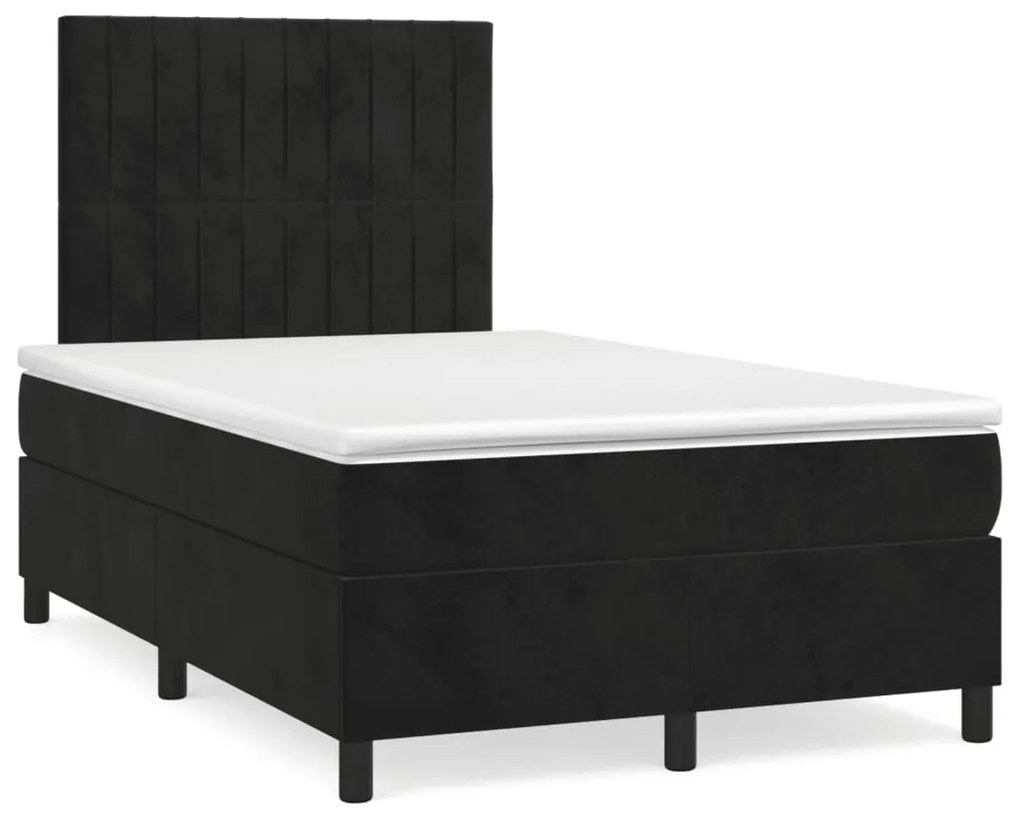 fekete bársony rugós és LED-es ágy matraccal 120x190 cm