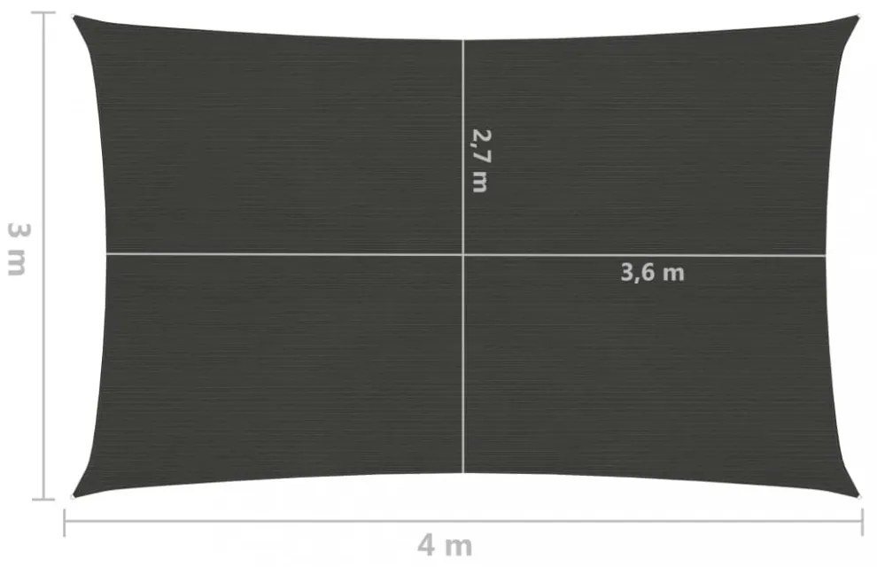 antracitszürke HDPE napvitorla 160 g/m² 3 x 4 m