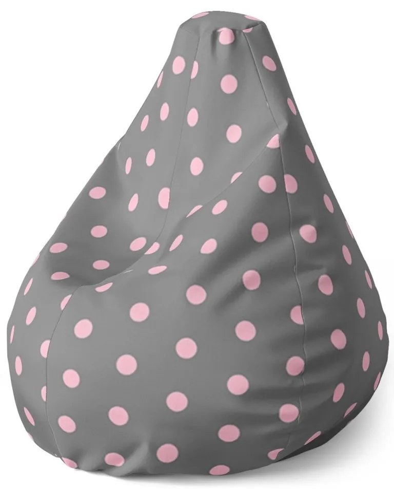 Pear babzsák rózsaszín pöttyök szürkén, szürke / rózsaszín