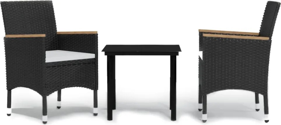 vidaXL 3 részes fekete kerti étkezőgarnitúra párnákkal