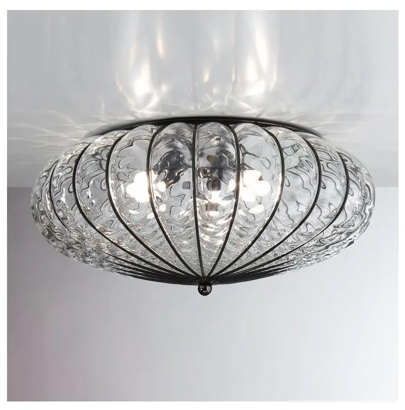 SIRU - Mennyezeti lámpa ACCADEMIA 3xE27/60W/230V átlátszó/fekete Velencei üveg