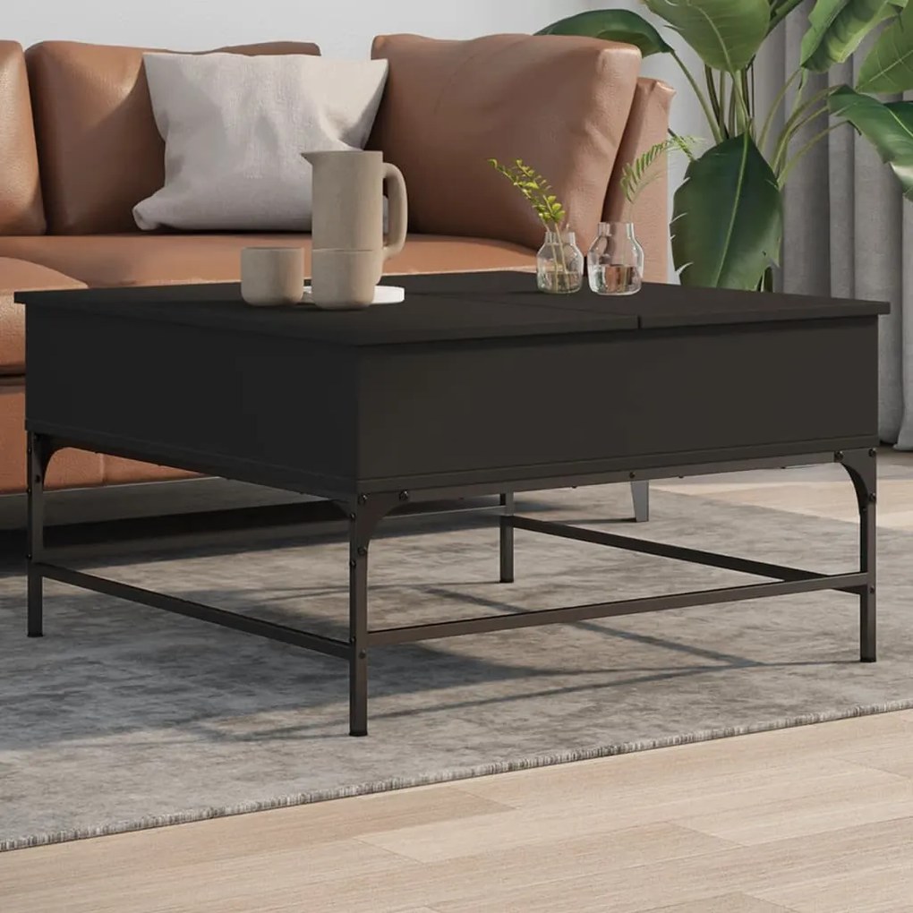 Fekete szerelt fa és fém dohányzóasztal 80 x 80 x 45 cm
