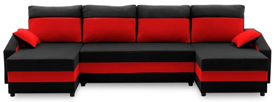 Sparta sarokkanapé, 1 ágyneműtartóval, szövet anyag, univerzális oldal, bonell töltet, fekete - piros