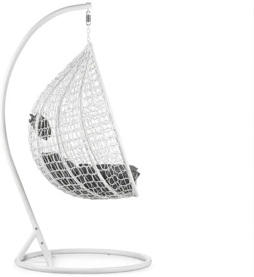 Fehér függőszék KOKON állvánnyal, szürke párnával