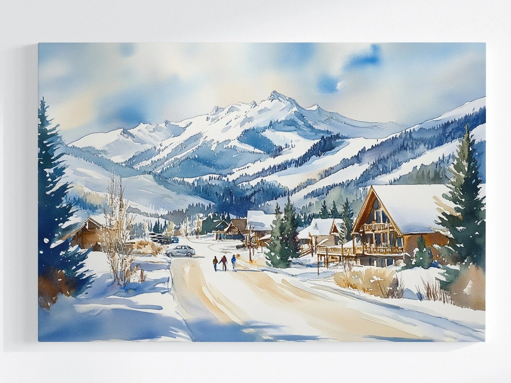 Vászonkép Canvas Tájkép Tél Hó Fagy Hegyek Üdülőhely Falu 60x40