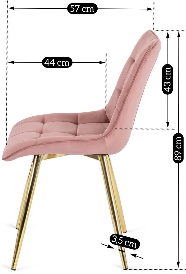 Rózsaszín Bársony Étkezőszék Arany Lábbal. CARO