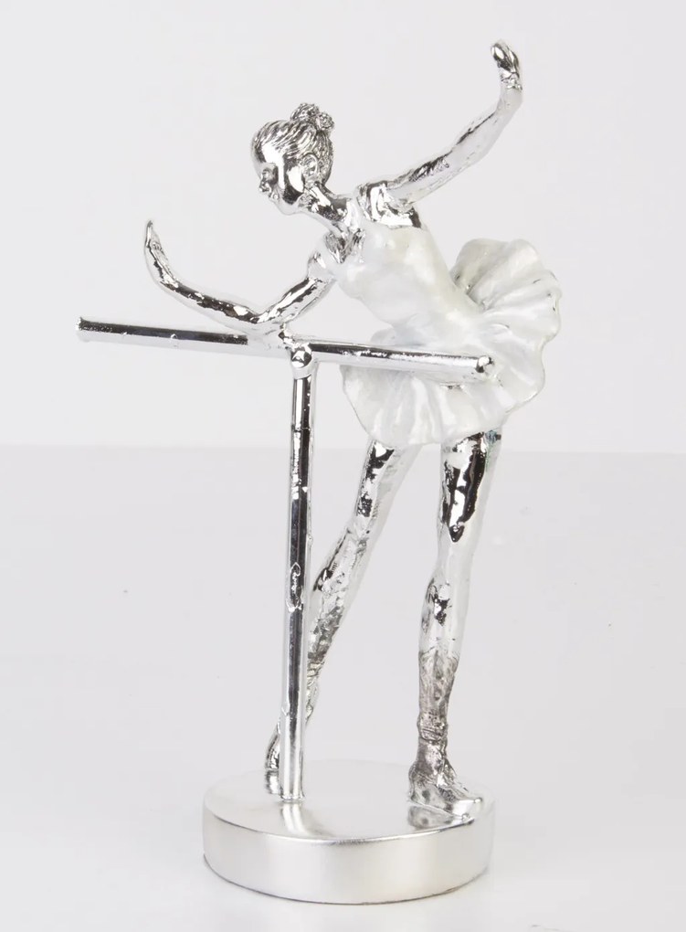 Bond design magasfényű ezüst fém balerína asztali dekorációs szobor 20,5x14x7cm
