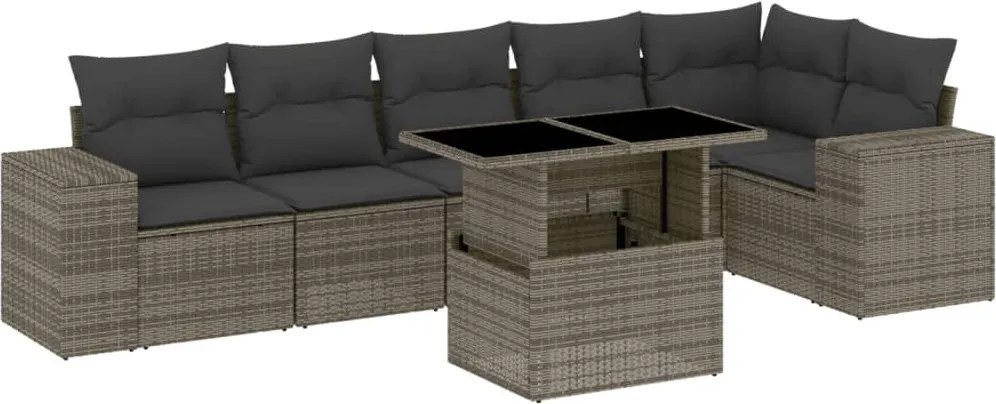 vidaXL 7 részes szürke polyrattan kerti ülőgarnitúra párnákkal