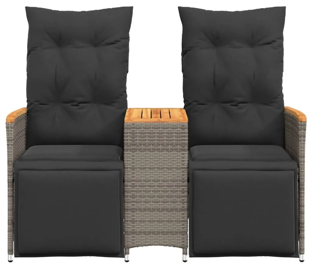 2 személyes szürke polyrattan dönthető kerti kanapé asztallal