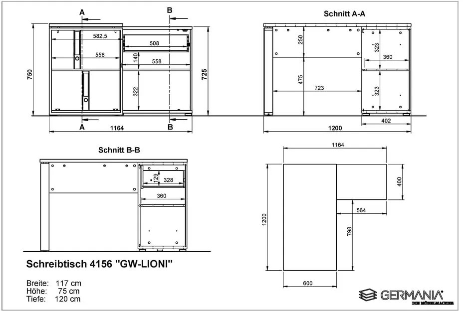 Íróasztal tölgyfa dekorral 120x117 cm Lioni - Germania