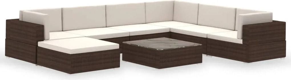 vidaXL 8-részes barna polyrattan kerti bútorszett párnákkal