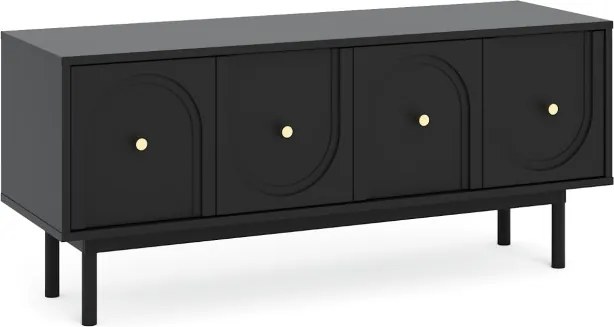 TV szekrény 4 ajtós fekete színben arany fogantyúkkal – MAZOMA