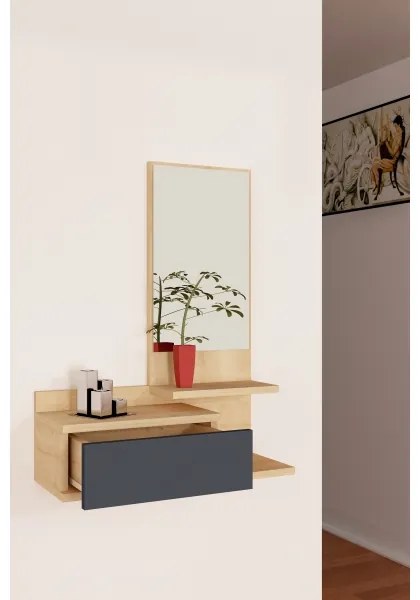 Fali polc tükörrel ROZELLA 90x60 cm bézs/antracit