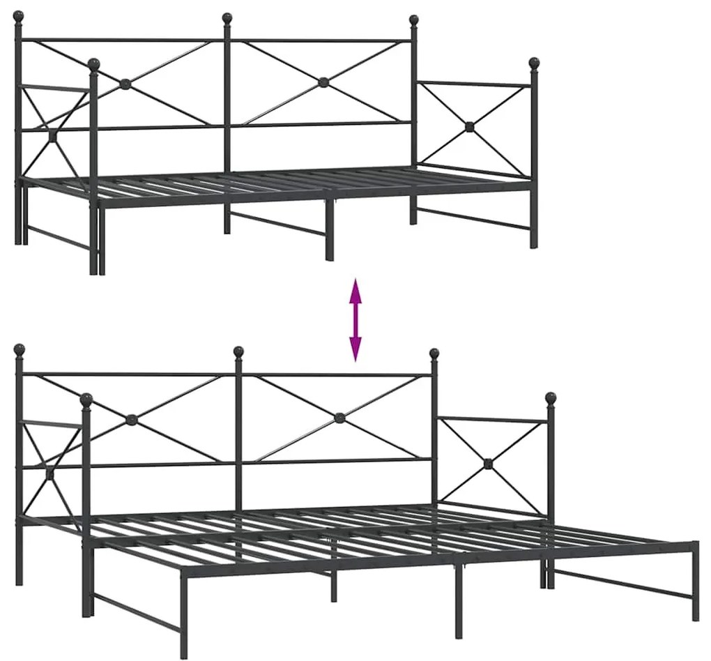 kihúzható kanapéágy matrac nélkül fekete 107x203 cm acél