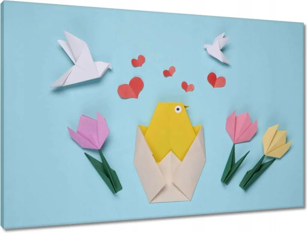Vászonkép 90x60 Origami tavasz csirke