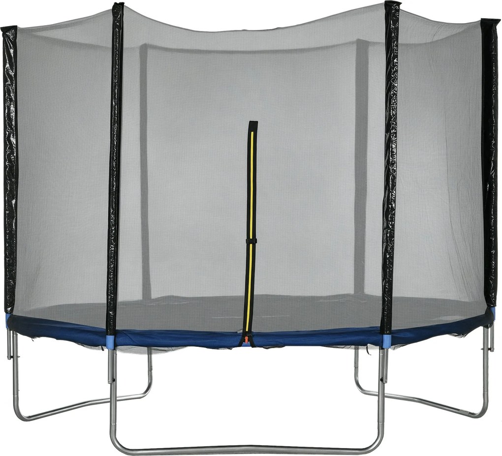 SPORTNOW Kültéri Trampolin Ø305x250 cm Gyerekeknek és Felnőtteknek Biztonsági Hálóval, Lépcsővel, Szélvédővel és Acélvázal a Kertbe vagy Teraszra Kék
