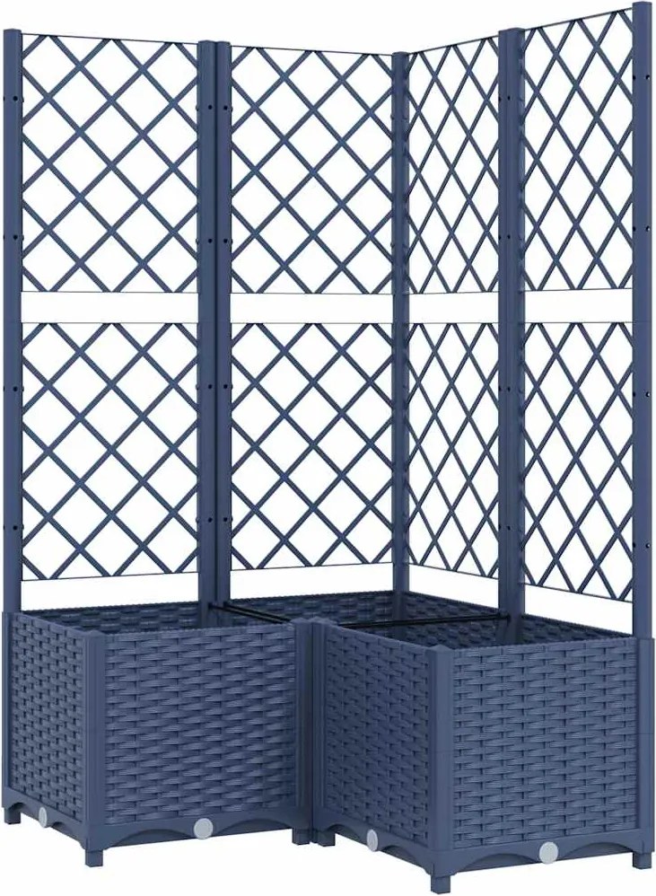 vidaXL kékszürke PP rácsos kerti ültetőláda 80 x 80 x 136 cm