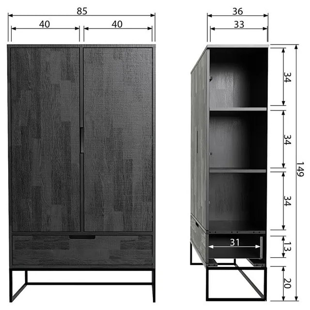 Fekete kőrisfa szekrény 85x149 cm Silas – WOOOD