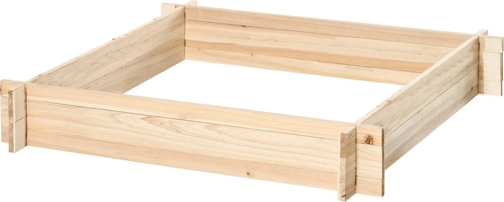 Outsunny Négyzet Alakú Fa Kerti Városi Virágtartó Ágyás Növények, Virágok, Fűszernövények Számára 100x100x16 cm Természetes | Aosom