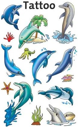 Matrica, tetoválás, 1 ív, 76x120 mm, AVERY ZWECKFORM, Z-Design No.56439, delfinek tengeri csillagokkal (AY56439)