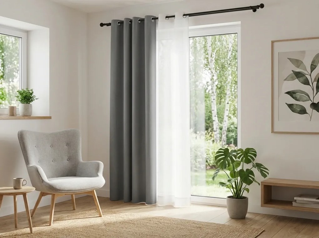 OXFORD világosszürke függöny 140x250 cm Felfüggesztés: Fém gyűrűk