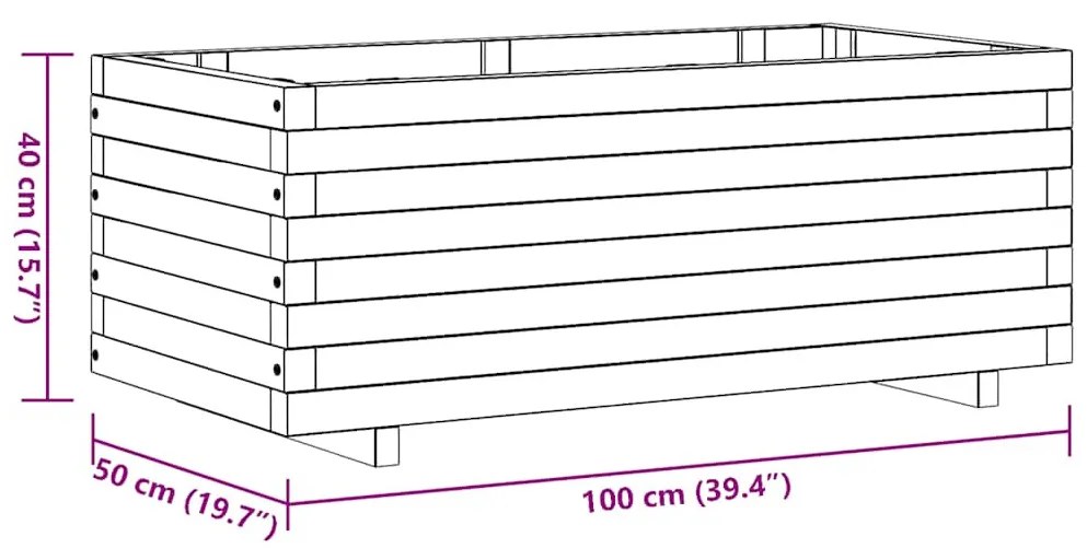 téglalap alakú fa magaságyás 100 x 50 x 40 cm