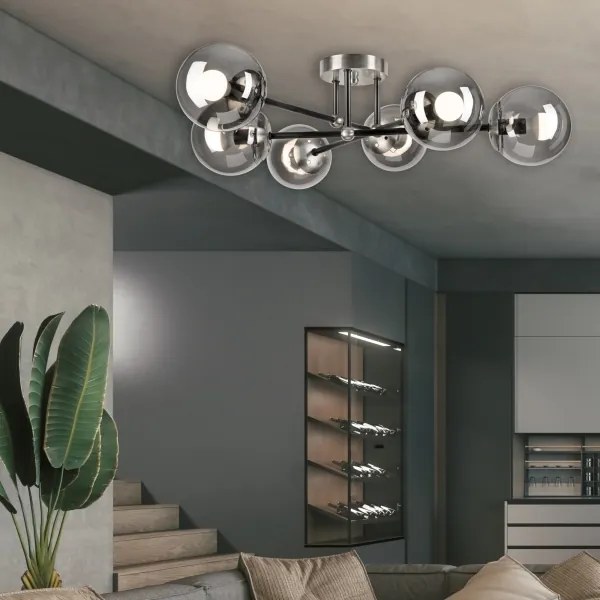 Felületre szerelhető csillár  MALENA 6xE14/5W/230V matt króm/füstös