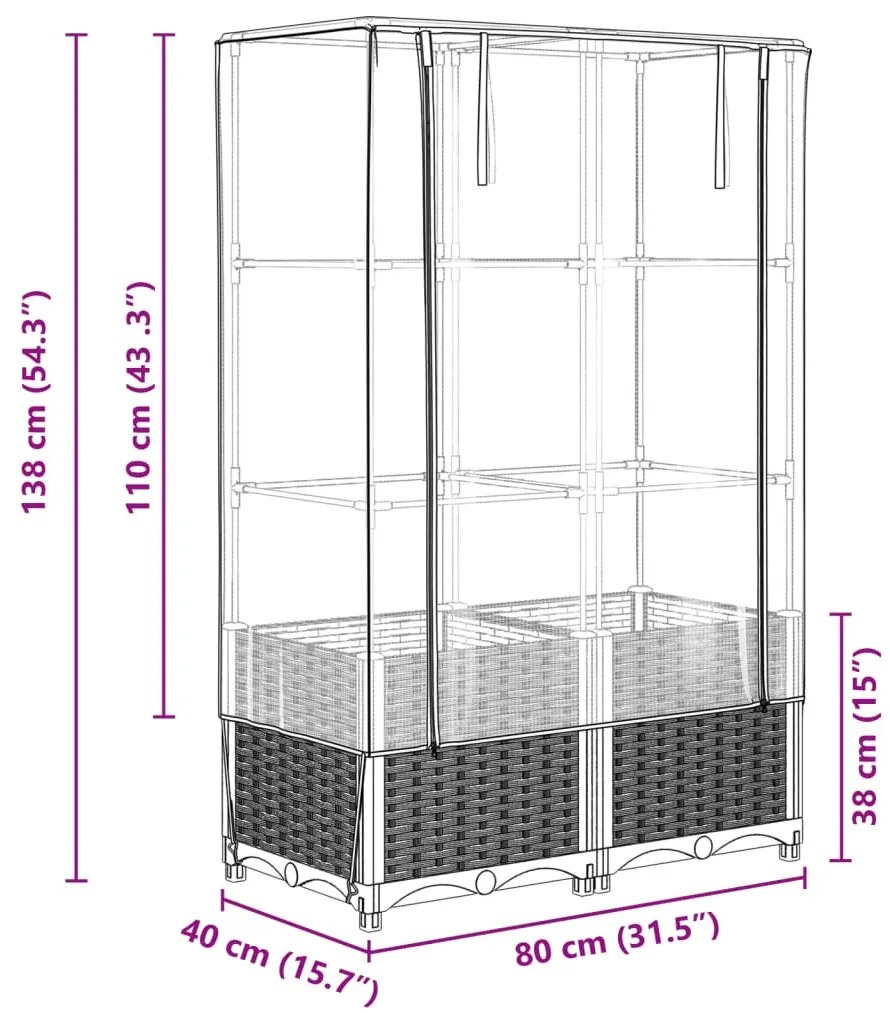 rattan megjelenésű magaságyás melegháztakaróval 80x40x138 cm