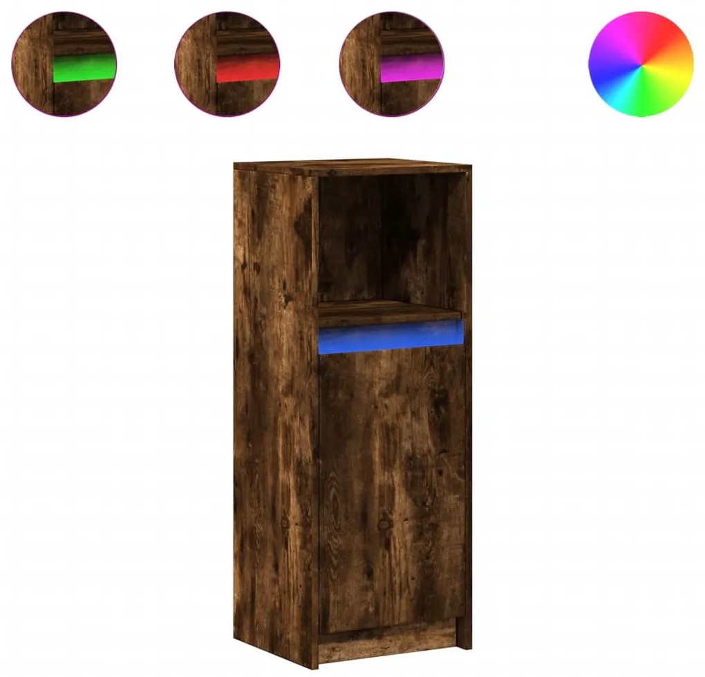 füstös tölgy szerelt fa tálalószekrény LED-del 38 x 34 x 100 cm