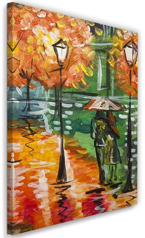 Gario Vászonkép Esos osz az úton lámpásokkal Méret: 70 x 100 cm, Kivitelezés: Vászonkép