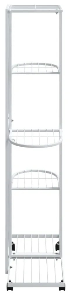 5 szintes fehér vas virágtartó állvány kerekekkel 44x23x100 cm