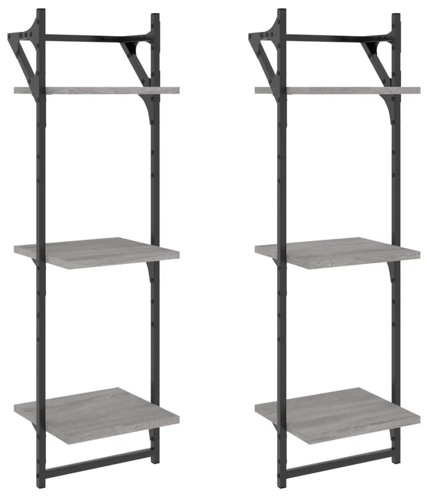 2 db 3 szintes szürke sonoma fali polc rúddal 30 x 25 x 100 cm