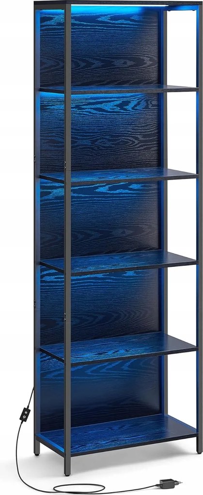 6 szintes könyvespolc Led világítással, acél kerettel 30,3x60x178