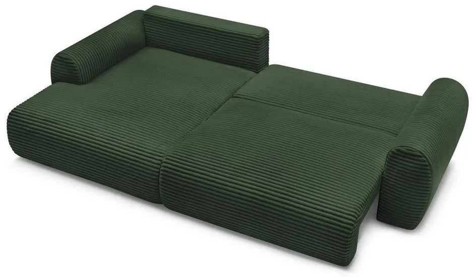Sötétzöld kordbársony kinyitható sarokkanapé (bal oldali) Lucien – Bobochic Paris