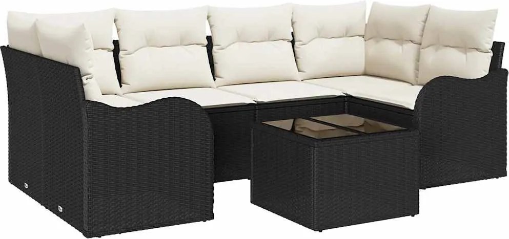 vidaXL Kerti Kanapé Szett Fekete 55 x 55 x 37 cm polirattan