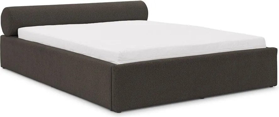 Sötétszürke kárpitozott ágyneműtartós franciaágy ágyráccsal 160x200 cm Cille – Ropez