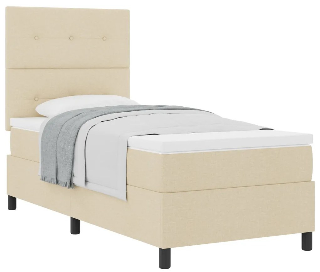 Box Spring Ágy Matraccal Krémszínű Egyszemélyes Szövet