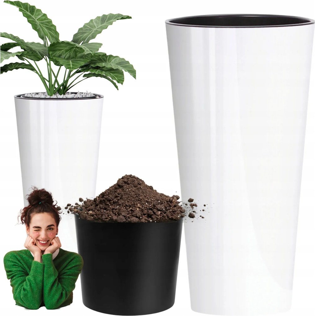 Virágtartó Betéttel Magas Nagy Kerek Fehér Kerti Hosszúkás Virágtartó