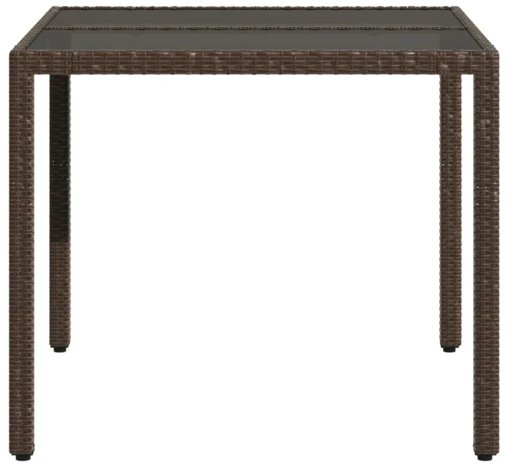 barna polyrattan üveglapos kerti asztal 90 x 90 x 75 cm