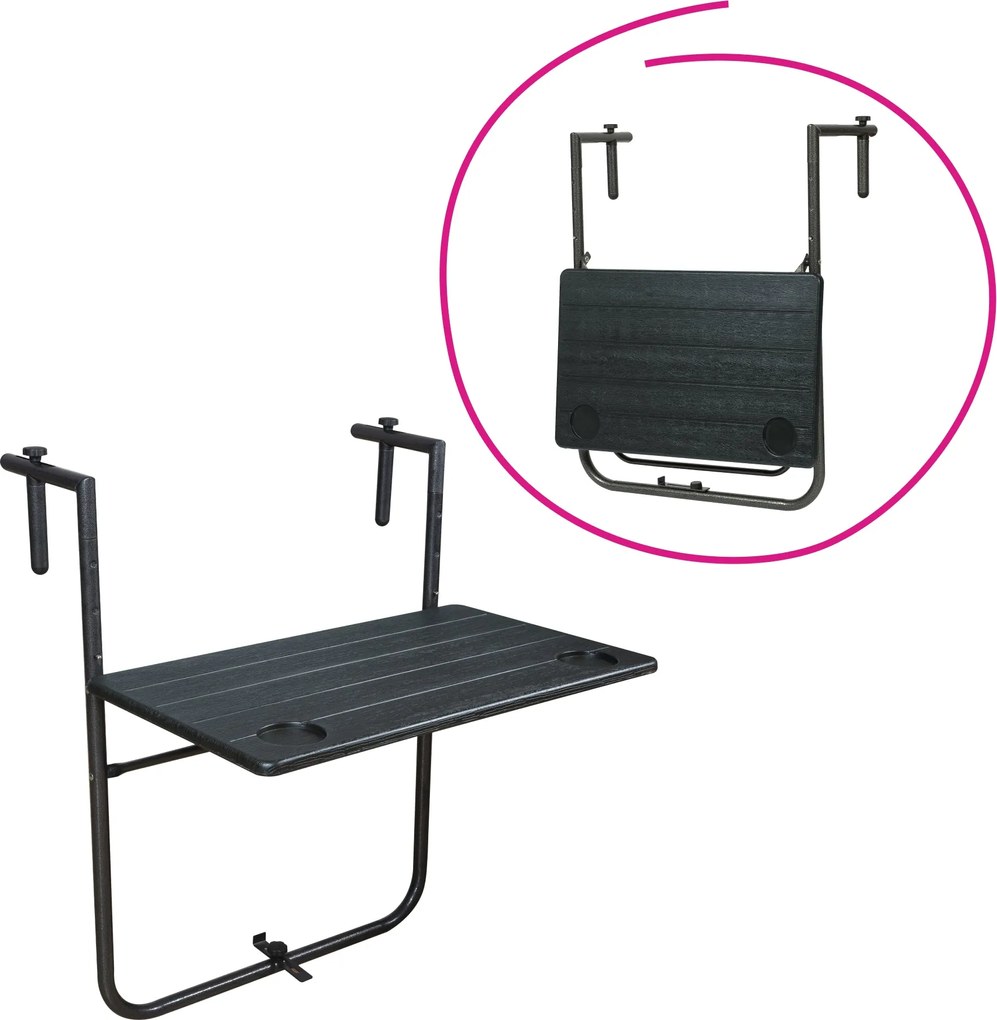 Összecsukható erkély asztal, fekete, UZOR