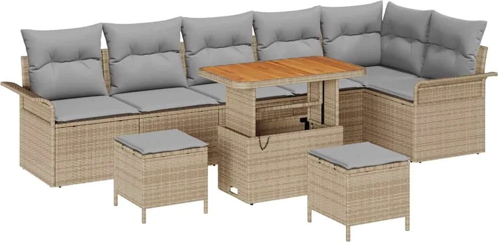 vidaXL Kerti Kanapé Szett párnával 9 pcs Bézs polirattan