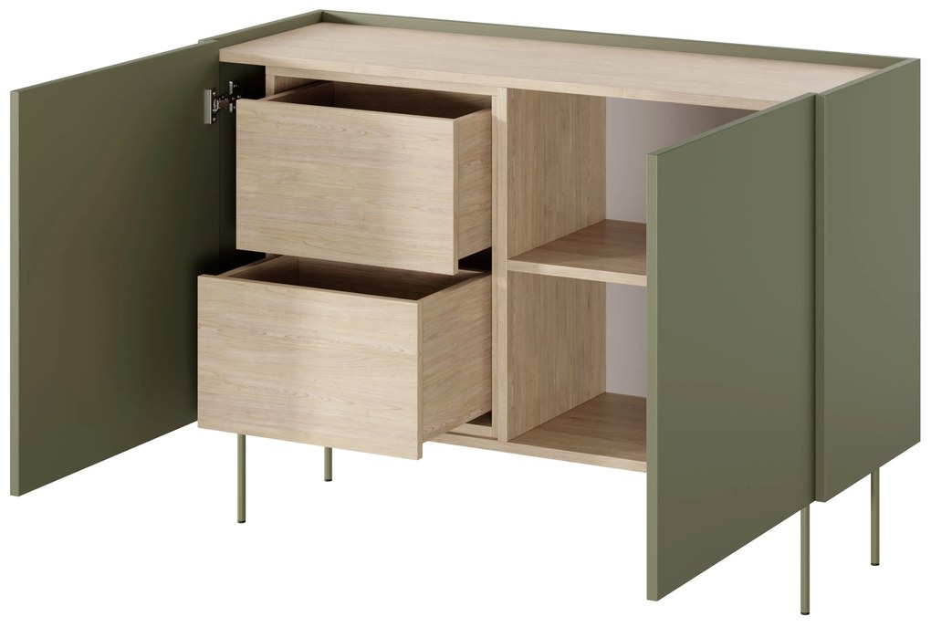 Desin 120 2D2SZ kétajtós fiókos komód polccal 120 2D2SZ - olíva / nagano-tölgy
