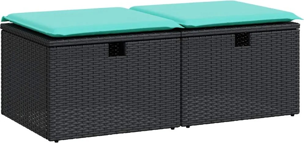 vidaXL 2 részes fekete polyrattan akácfa kerti ülőgarnitúra párnával