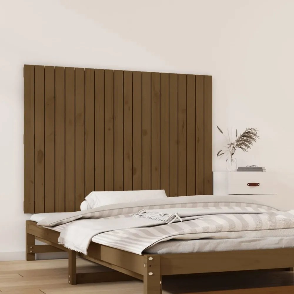 mézbarna tömör fenyőfa fali fejtámla 127,5x3x90 cm