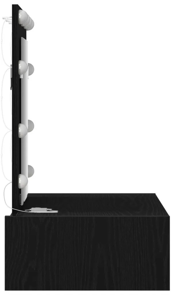 vidaXL Öltözködőasztal tükör lámpákkal Fekete 60 x 40 x 70 cm Faanyag