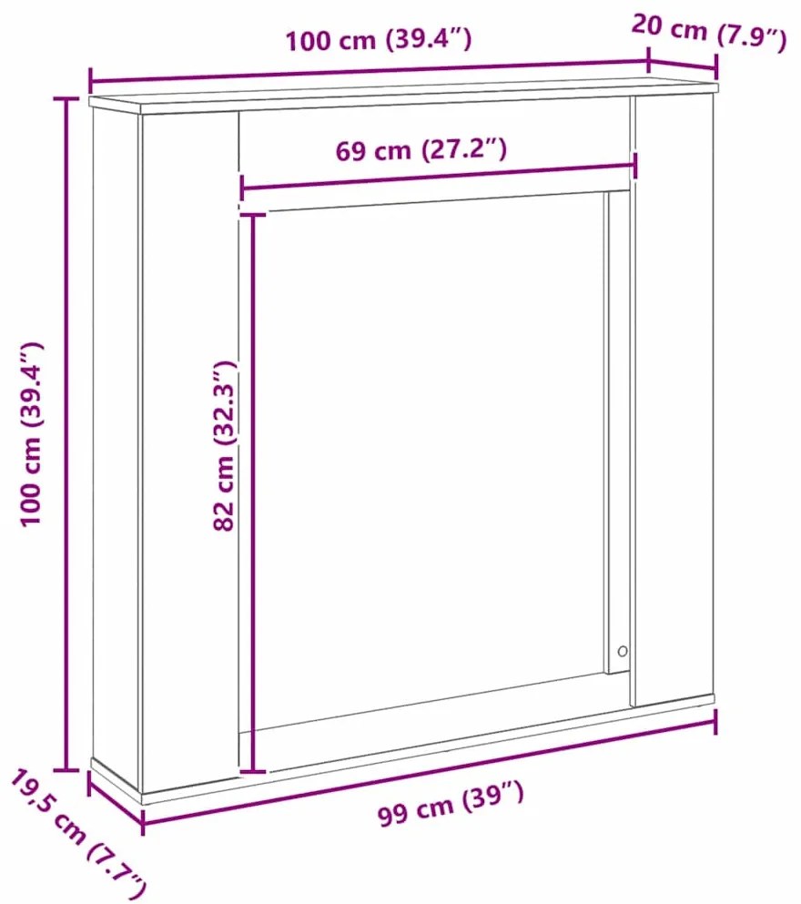 fekete tölgy színű szerelt fa kandallóburkolat 100x20x100 cm